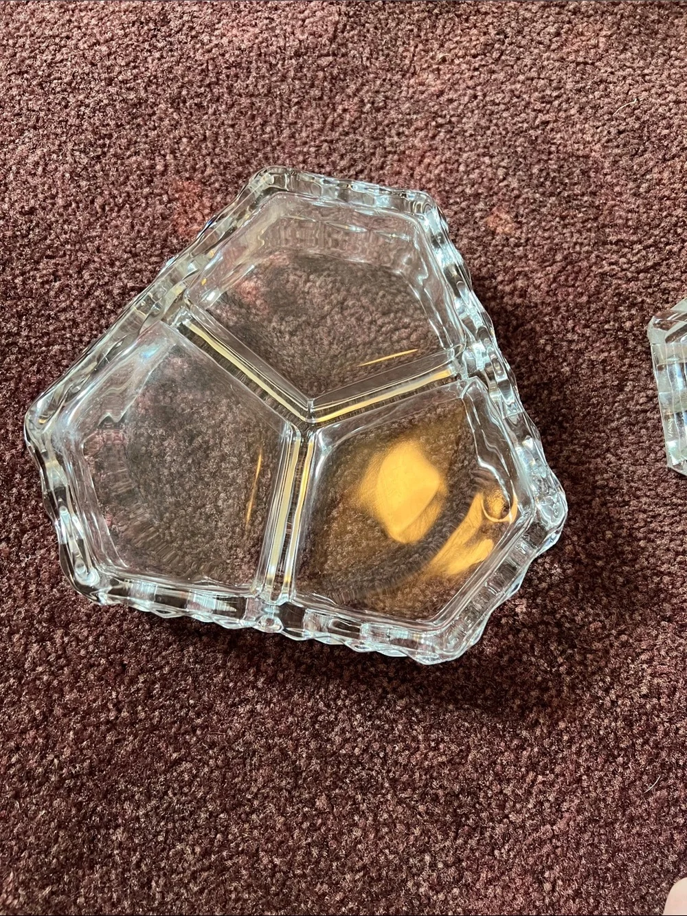 Vintage Fostoria Clear Glass Three-Section Vanity Trinket Box with Lid